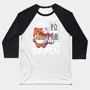 Cute Cat eating Ramen Baseball T-Shirt